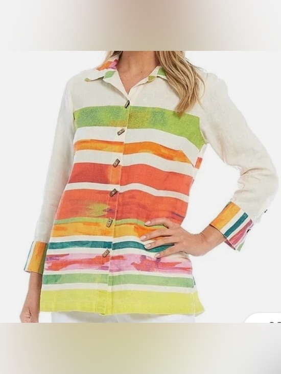John Mark Tops - John Mark Hello Sunshine linen Multicolor Striped Button-Down Shirt Sz XL EUC